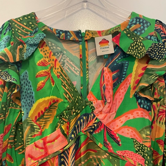 Farm rio forest green dress midi puffy sleeves size small 4 6 - Picture 6 of 11